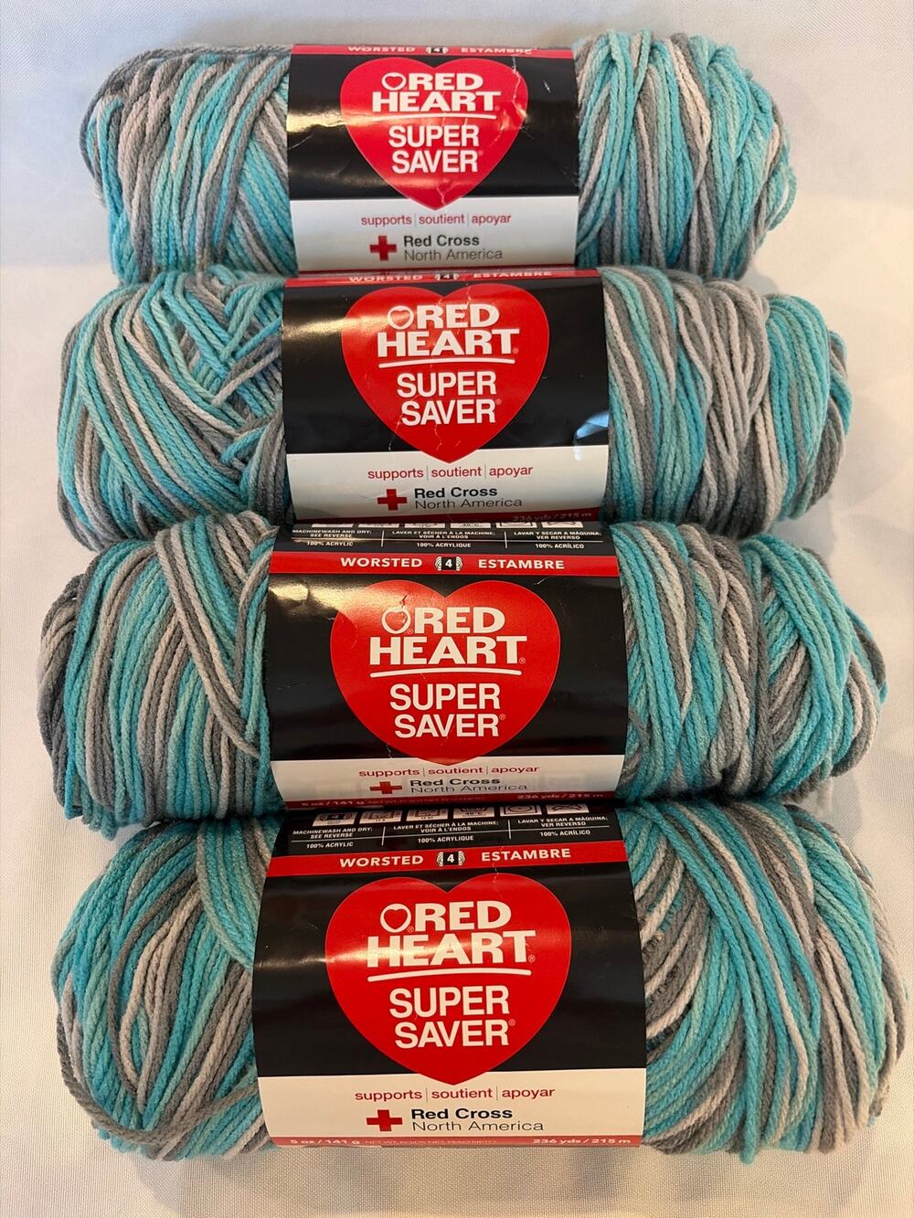 Lot 4 Red Heart Super Saver Icelandic Yarn Medium Worsted Acrylic Self-Striping